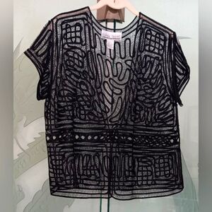 Sophie Chang 100% Silk Black Sheer Cut Out Blouse